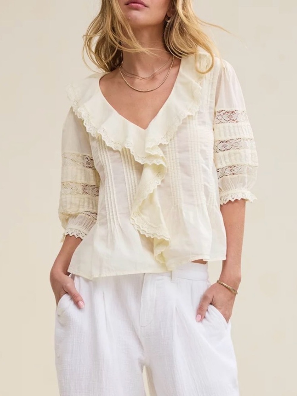 Aerie Pastel Yellow Short Sleeve Ruffle Blouse - XL